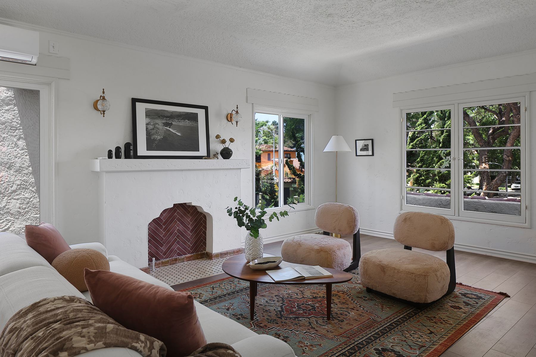 3118 living room with original fireplace